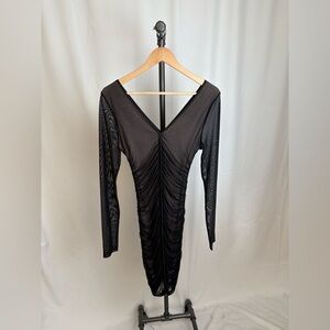 Shinestar Black Bodycon Long Sleeve V-Neck Dress